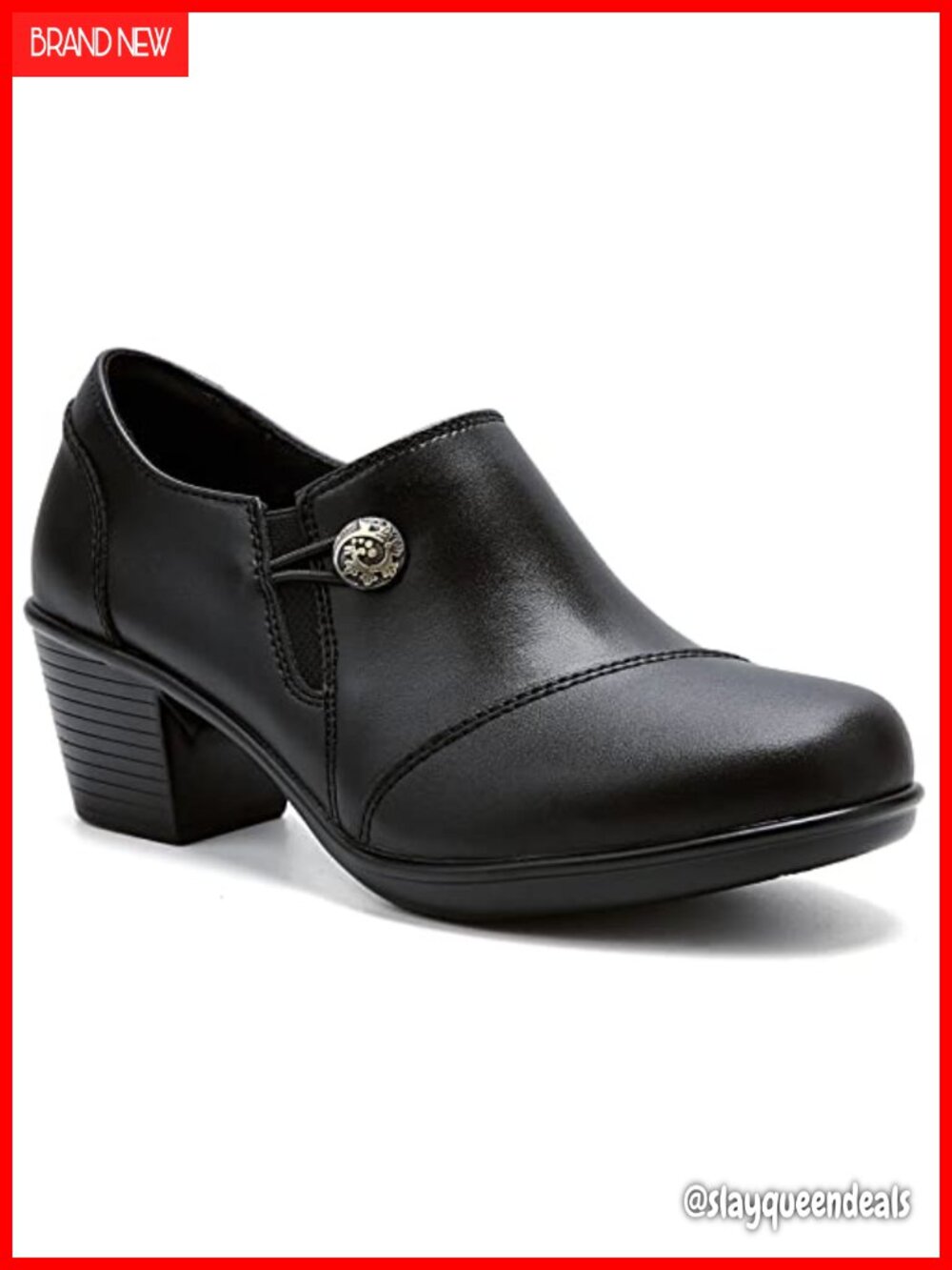 Women's Leather Block Heel Loafers Pumps with Memory Foam Insole